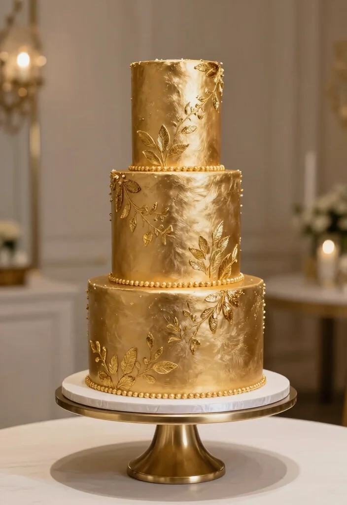 14 Wedding Cake Designs That Are So Gorgeous You’ll Want to Eat the Decor! (#10 Is a Sweet Surprise!) - 7. The Elegant Metallic Touch 1