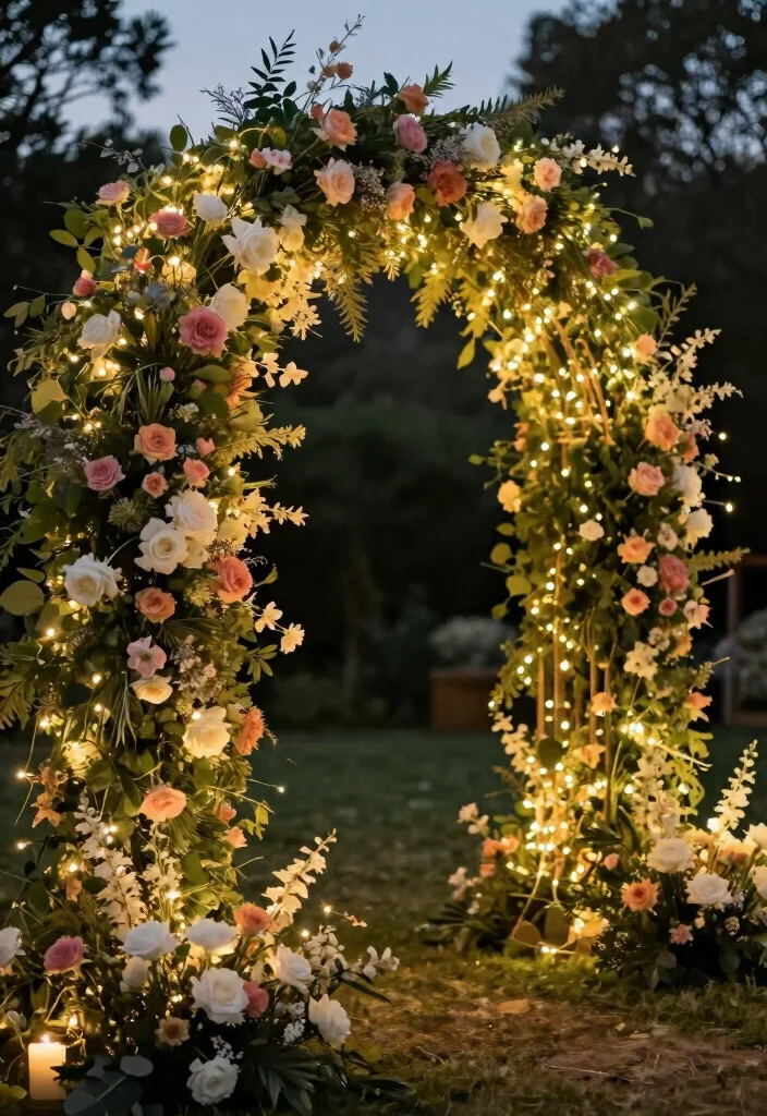 17 Floral Wedding Arches That Are Straight Out of a Dream (Don't Miss #3!) - 10. Ethereal Fairy Lights 1