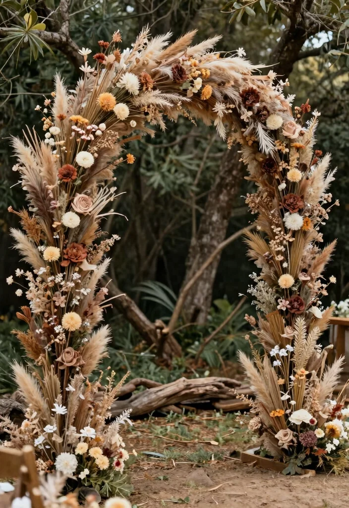 17 Floral Wedding Arches That Are Straight Out of a Dream (Don't Miss #3!) - 11. Artistic Expression with Dried Flowers 1