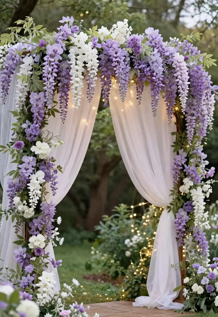 17 Floral Wedding Arches That Are Straight Out of a Dream (Don't Miss #3!) - 5. Fairy Tale Dreams with Wisteria 1