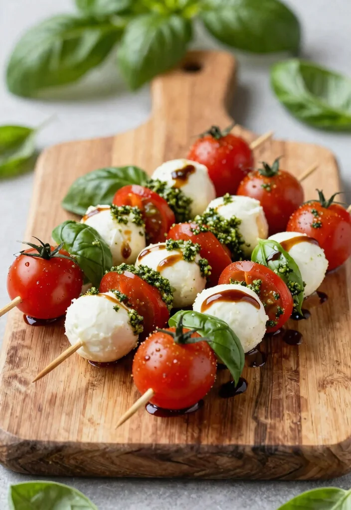 18 Creative Brunch Wedding Menu Ideas That Will Make Your Morning Magical (#7 Is a Must-Try!) - 16. Pesto Caprese Skewers 1