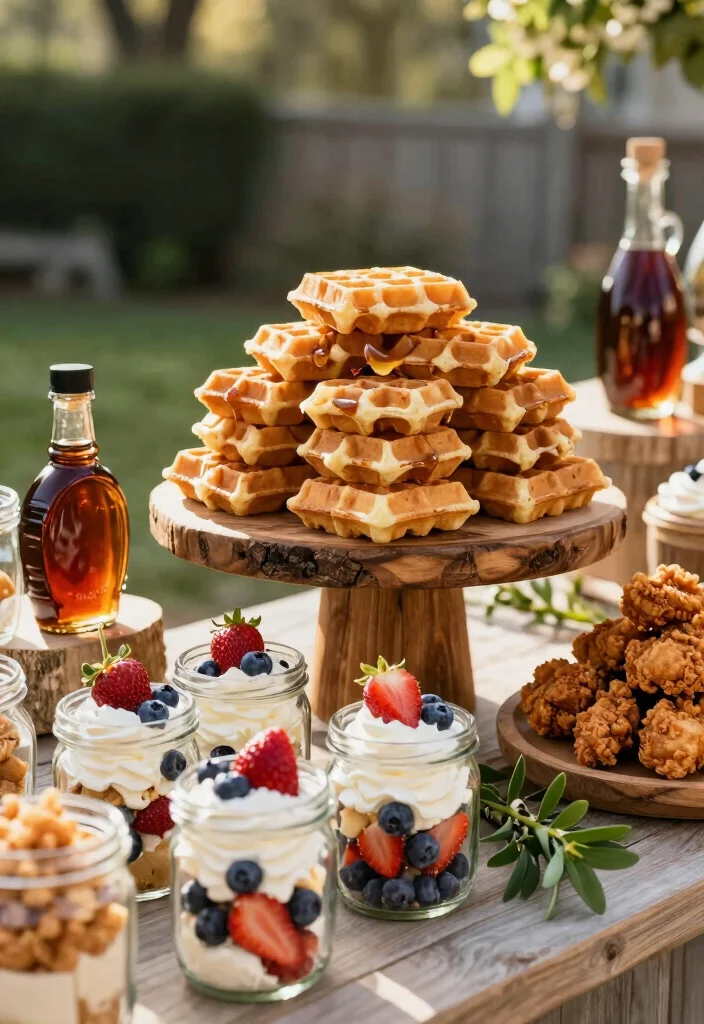 18 Creative Brunch Wedding Menu Ideas That Will Make Your Morning Magical (#7 Is a Must-Try!) - 2. Sweet and Savory Waffle Bar 1