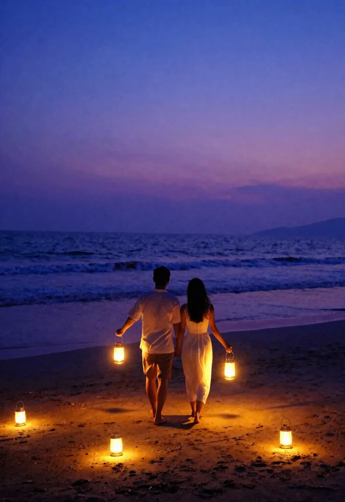 20 Breathtaking Beach Pre-wedding Shoot Ideas That'll Leave You Speechless! - 10. Glowing Lanterns at Dusk 1