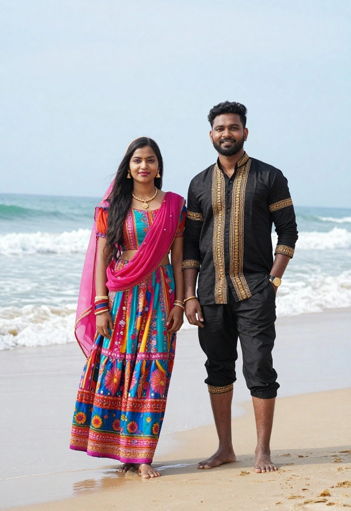 20 Breathtaking Beach Pre-wedding Shoot Ideas That'll Leave You Speechless! - 12. Traditional Dresses with a Twist 1