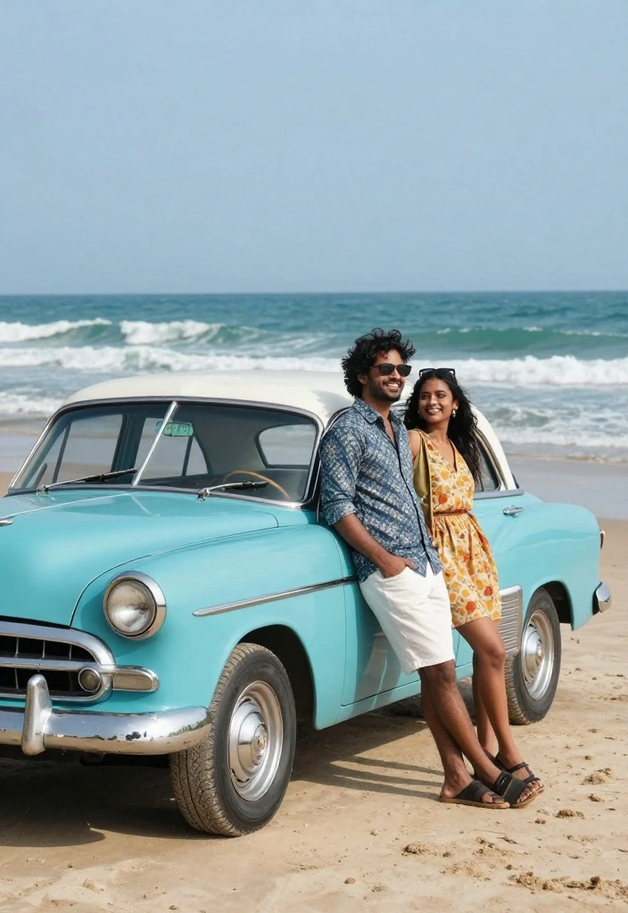 20 Breathtaking Beach Pre-wedding Shoot Ideas That'll Leave You Speechless! - 19. Vintage Car Getaway 1