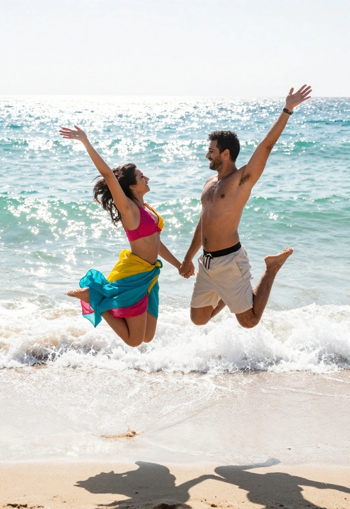 20 Breathtaking Beach Pre-wedding Shoot Ideas That'll Leave You Speechless! - 7. Playful Jumping Shots 1