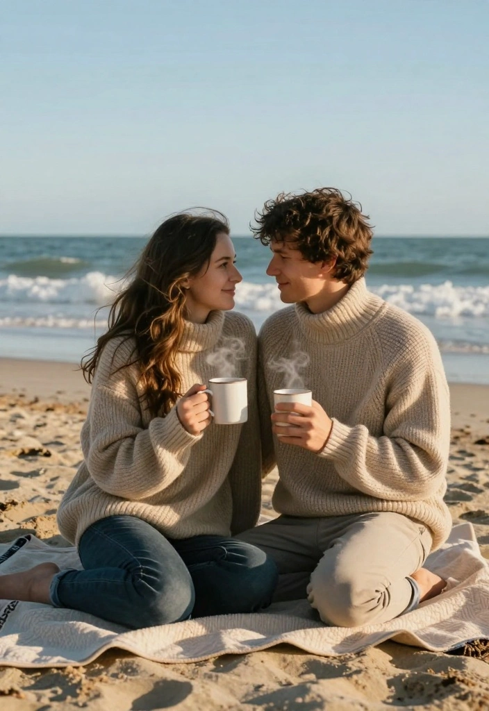 20 Breathtaking Beach Pre-wedding Shoot Ideas That'll Leave You Speechless! - 8. Cozy Sweater Shots 1