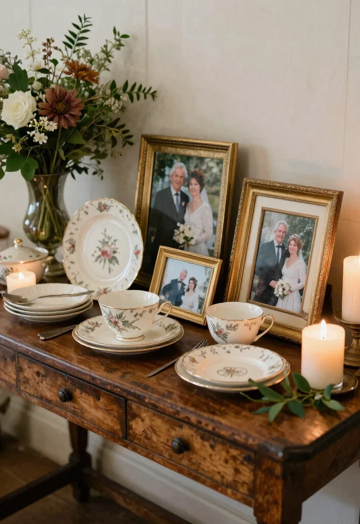 20 Cozy Rustic Winter Wedding Decor Ideas That'll Make You Feel Right at Home! - 11. Personal Touches with Family Heirlooms 1