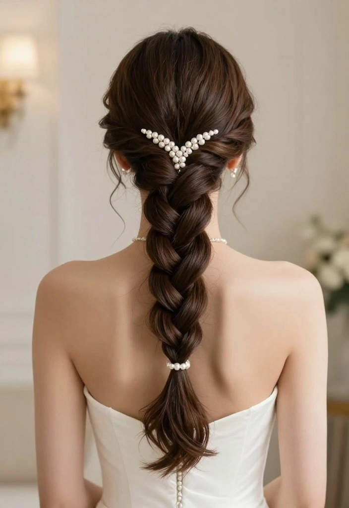 20 Stunning Bridal Hairstyles with Pearls That Will Leave Everyone in Awe! - 11. Twisted Braid with Pearl Hairband 1