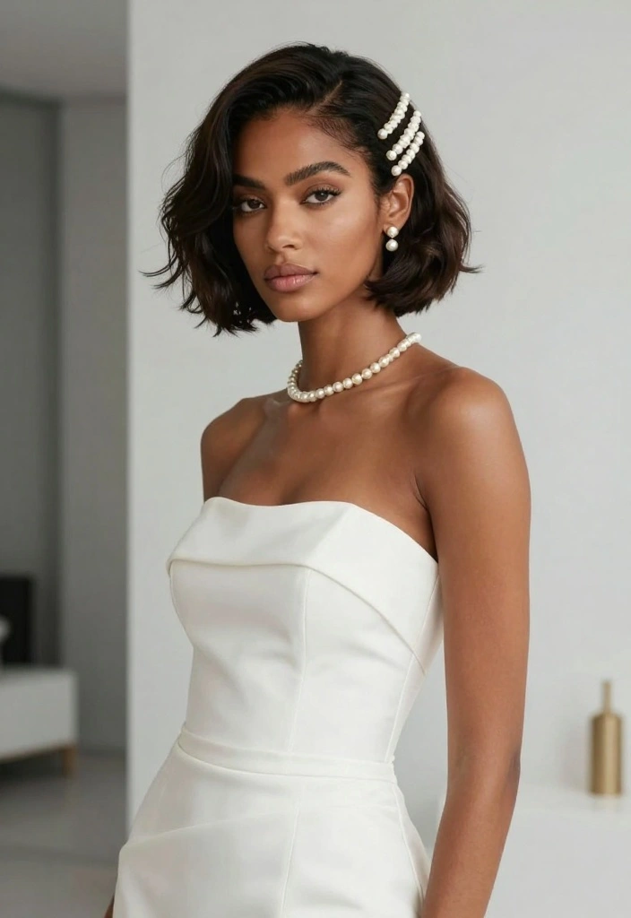 20 Stunning Bridal Hairstyles with Pearls That Will Leave Everyone in Awe! - 16. Edgy Styled Bob with Pearl Clips 1