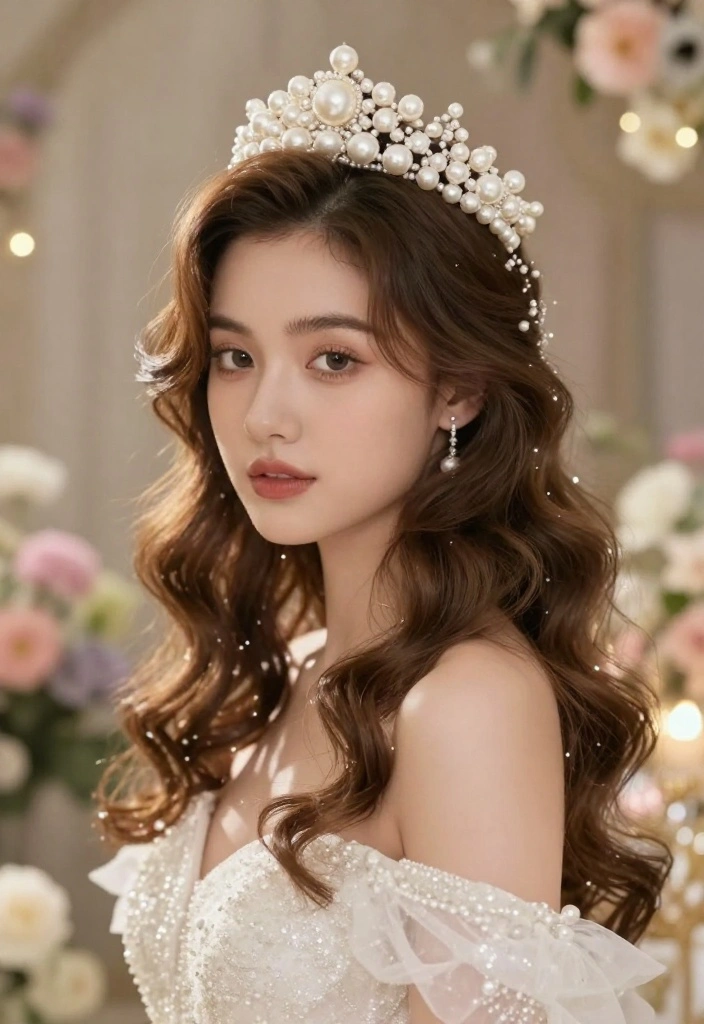 20 Stunning Bridal Hairstyles with Pearls That Will Leave Everyone in Awe! - 17. Soft Waves with Pearl Crown 1