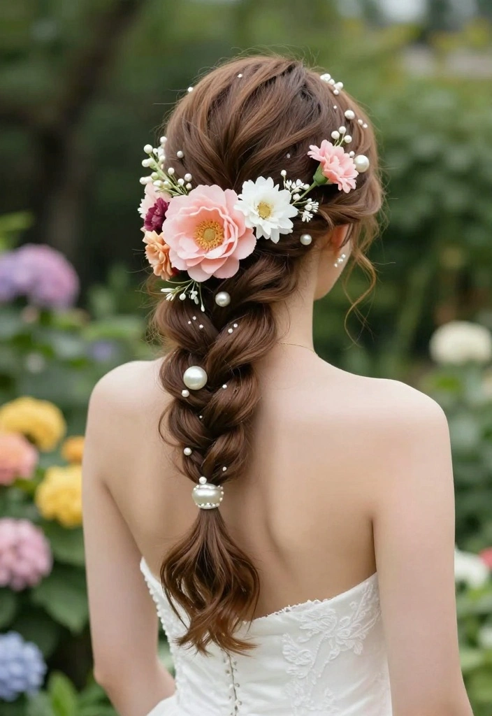 20 Stunning Bridal Hairstyles with Pearls That Will Leave Everyone in Awe! - 18. Artistic Floral Braids with Pearls 1