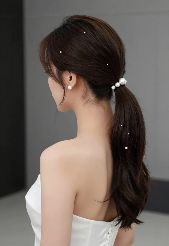 20 Stunning Bridal Hairstyles with Pearls That Will Leave Everyone in Awe! - 19. Simple Ponytail with Pearl Details 1