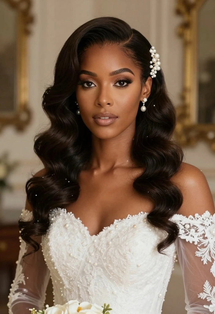 20 Stunning Bridal Hairstyles with Pearls That Will Leave Everyone in Awe! - 3. Vintage Waves with Pearl Hairpins 1