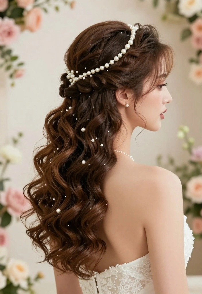 20 Stunning Bridal Hairstyles with Pearls That Will Leave Everyone in Awe! - 4. Half-Up, Half-Down Style with Pearls 1