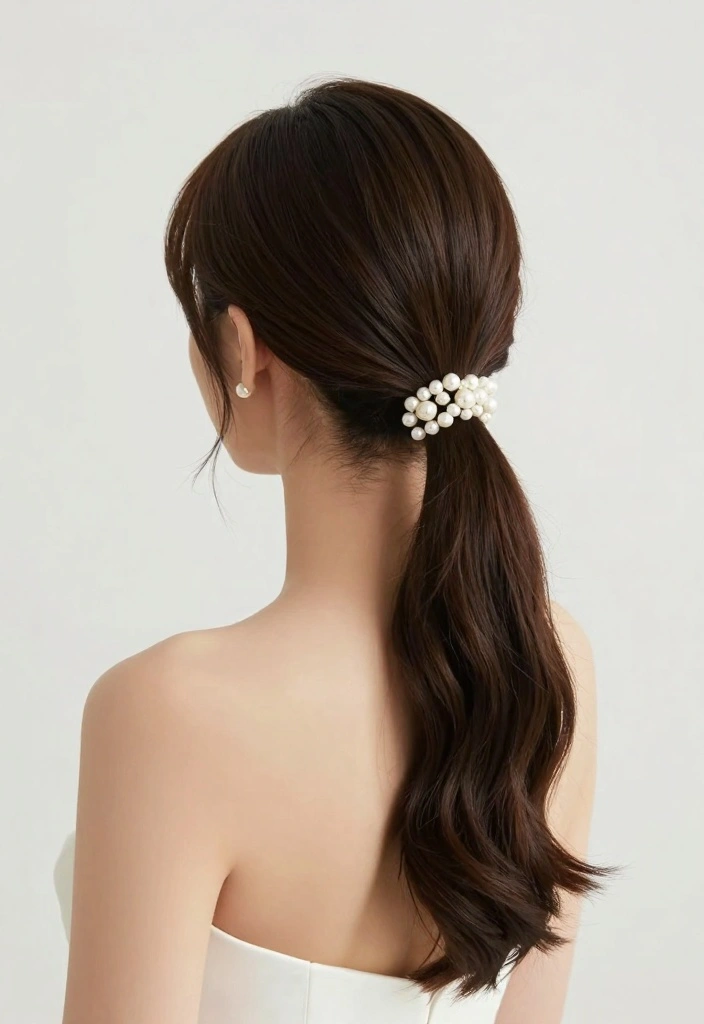 20 Stunning Bridal Hairstyles with Pearls That Will Leave Everyone in Awe! - 7. Sleek Low Ponytail with Pearls 1