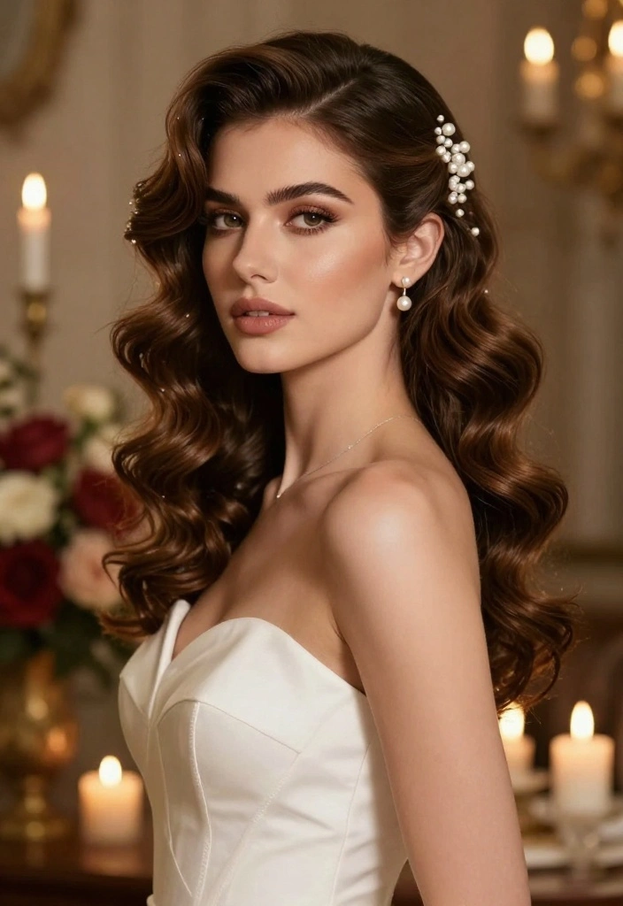 20 Stunning Bridal Hairstyles with Pearls That Will Leave Everyone in Awe! - 8. Romantic Side-Swept Curls with Pearls 1