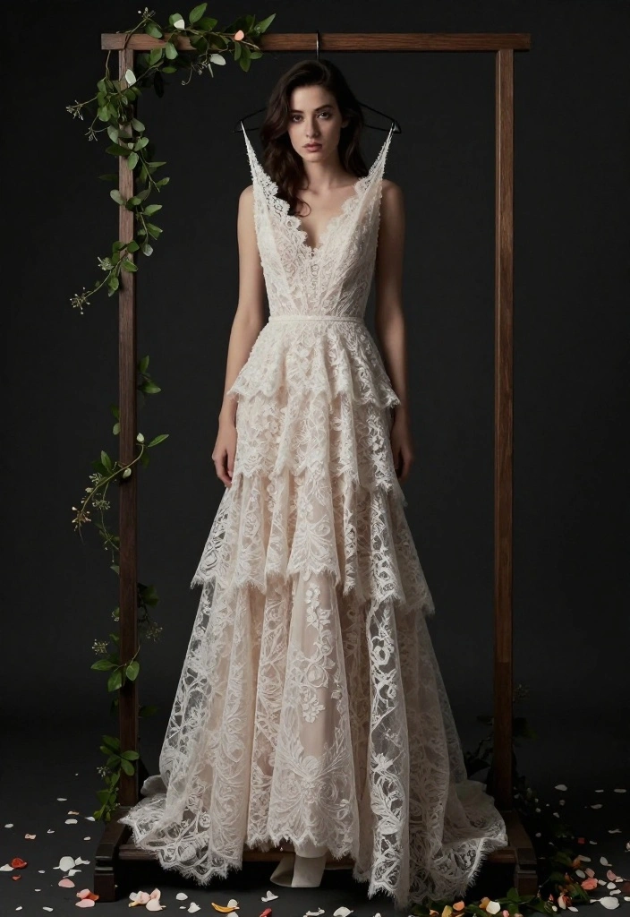 17 Lace Boho Wedding Dresses That Are Pure Feminine Magic (You'll Love #3!) - 16. Layered Lace Gown 1