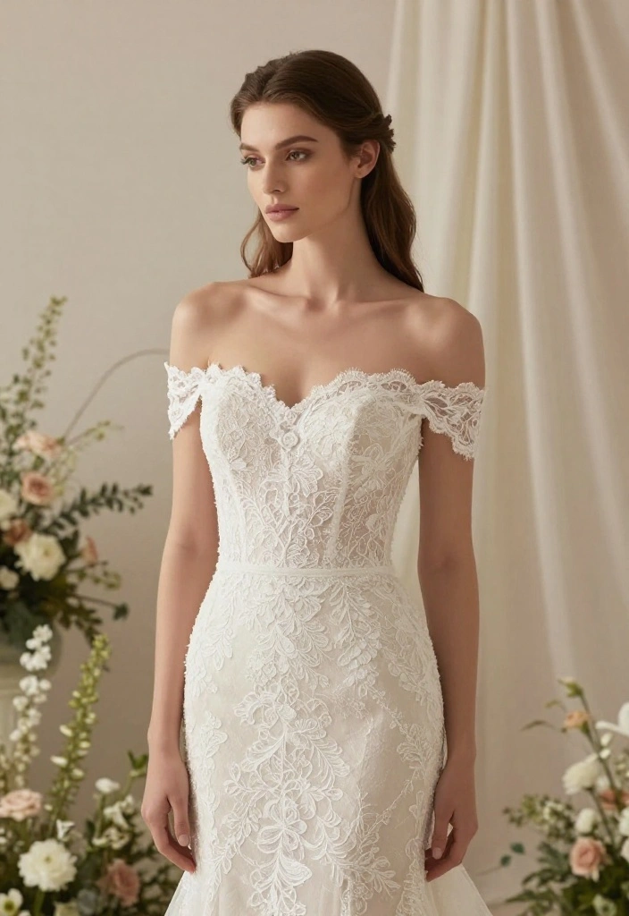 17 Lace Boho Wedding Dresses That Are Pure Feminine Magic (You'll Love #3!) - 5. Off-the-Shoulder Lace 1