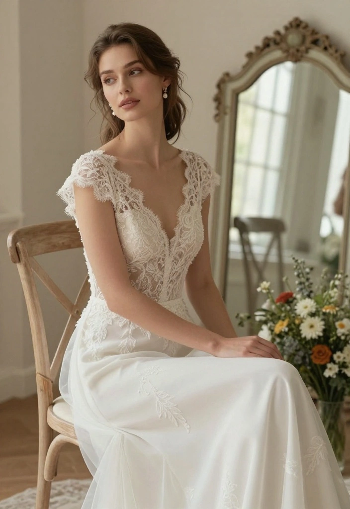 17 Lace Boho Wedding Dresses That Are Pure Feminine Magic (You'll Love #3!) - 7. Romantic Lace Cap Sleeves 1