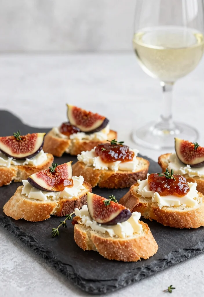 25 Wedding Snacks Perfectly Paired with Cocktails (Your Guests Will Toast to #11!) - 11. Cheese and Fig Crostini 1