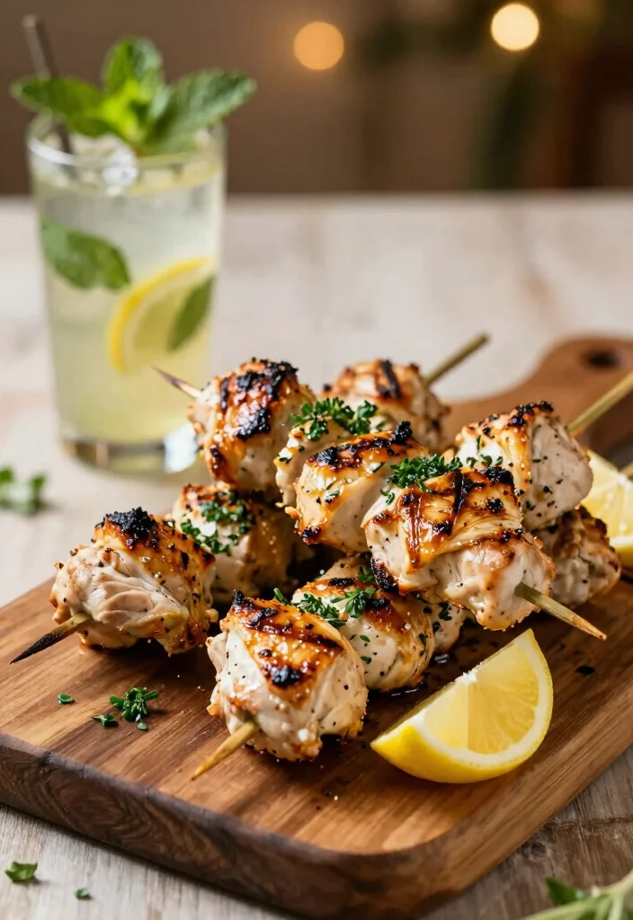 25 Wedding Snacks Perfectly Paired with Cocktails (Your Guests Will Toast to #11!) - 13. Lemon Herb Grilled Chicken Skewers 1