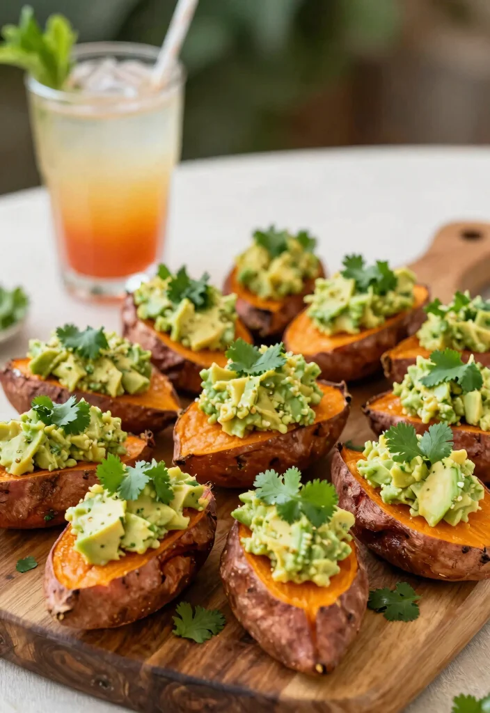 25 Wedding Snacks Perfectly Paired with Cocktails (Your Guests Will Toast to #11!) - 8. Sweet Potato Bites with Avocado Spread 1