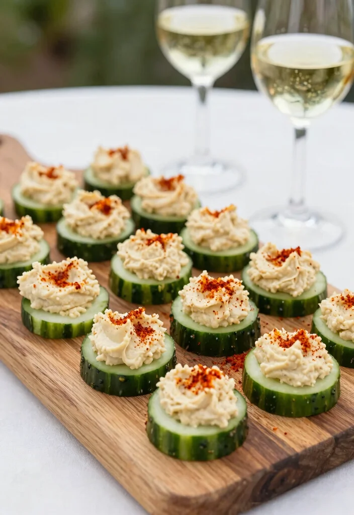 25 Wedding Snacks Perfectly Paired with Cocktails (Your Guests Will Toast to #11!) - 9. Cucumber and Hummus Bites 1