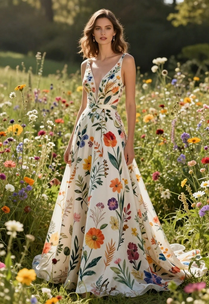 14 Unique Wedding Dress Styles for Eco-Conscious Brides (You’ll Love #10!) - 4. Botanical Prints 1