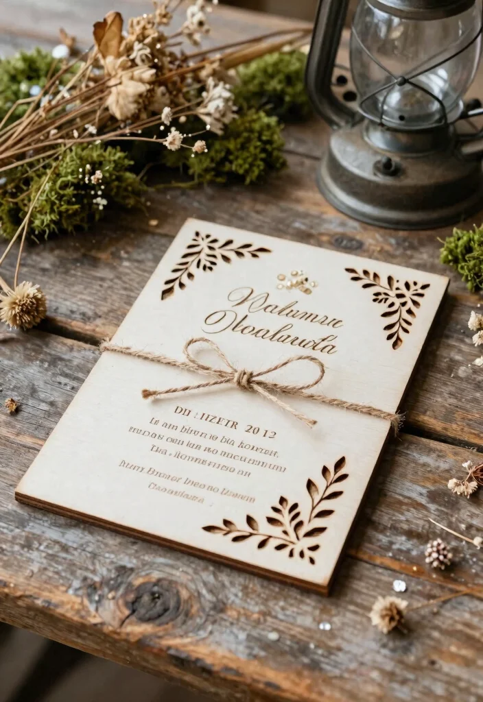 17 Custom Elegant Wedding Invitations That Perfectly Match Your Wedding Theme! - 1. Rustic Charm: Handcrafted Wooden Invitations 1