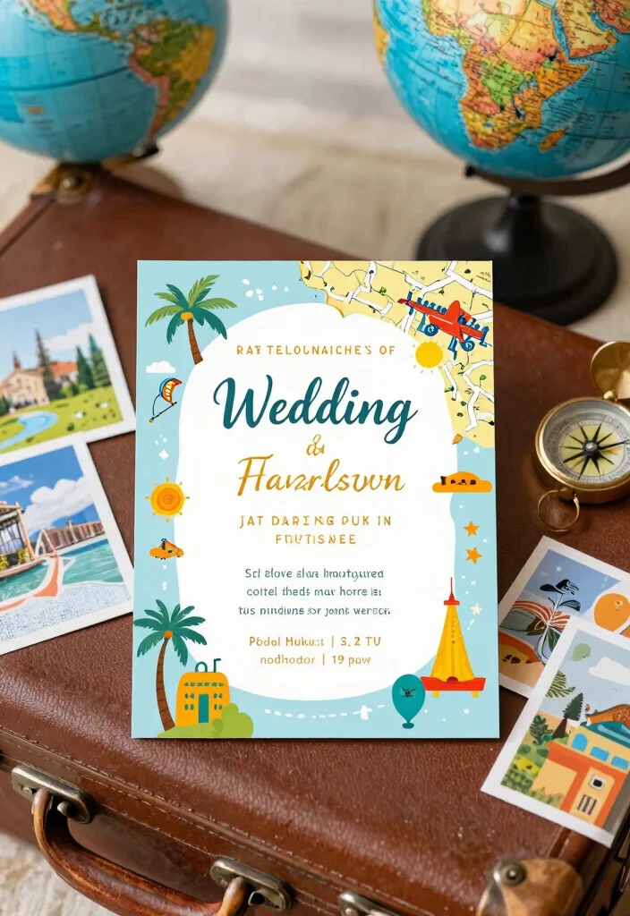 17 Custom Elegant Wedding Invitations That Perfectly Match Your Wedding Theme! - 8. Thematic Delight: Travel-Inspired Invitations 1