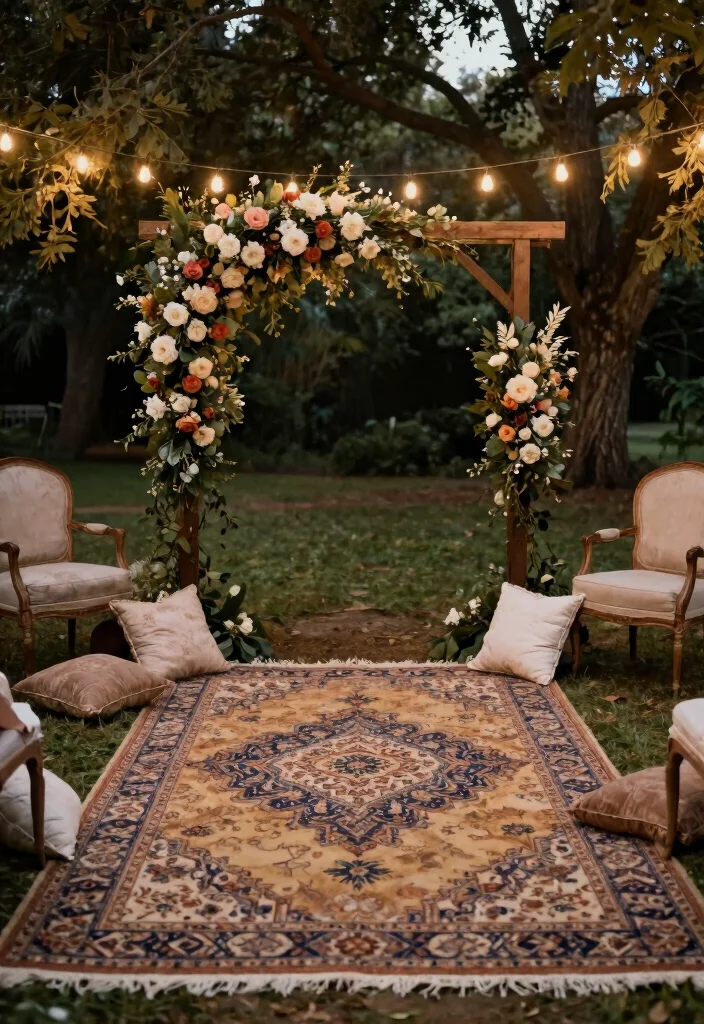 17 Vintage Decor Ideas for Your Dream Wedding Theme (Don't Miss #5!) - 11. Vintage Rugs to Define Spaces 1