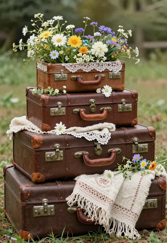 17 Vintage Decor Ideas for Your Dream Wedding Theme (Don't Miss #5!) - 12. Vintage Suitcases for Storage and Decor 1