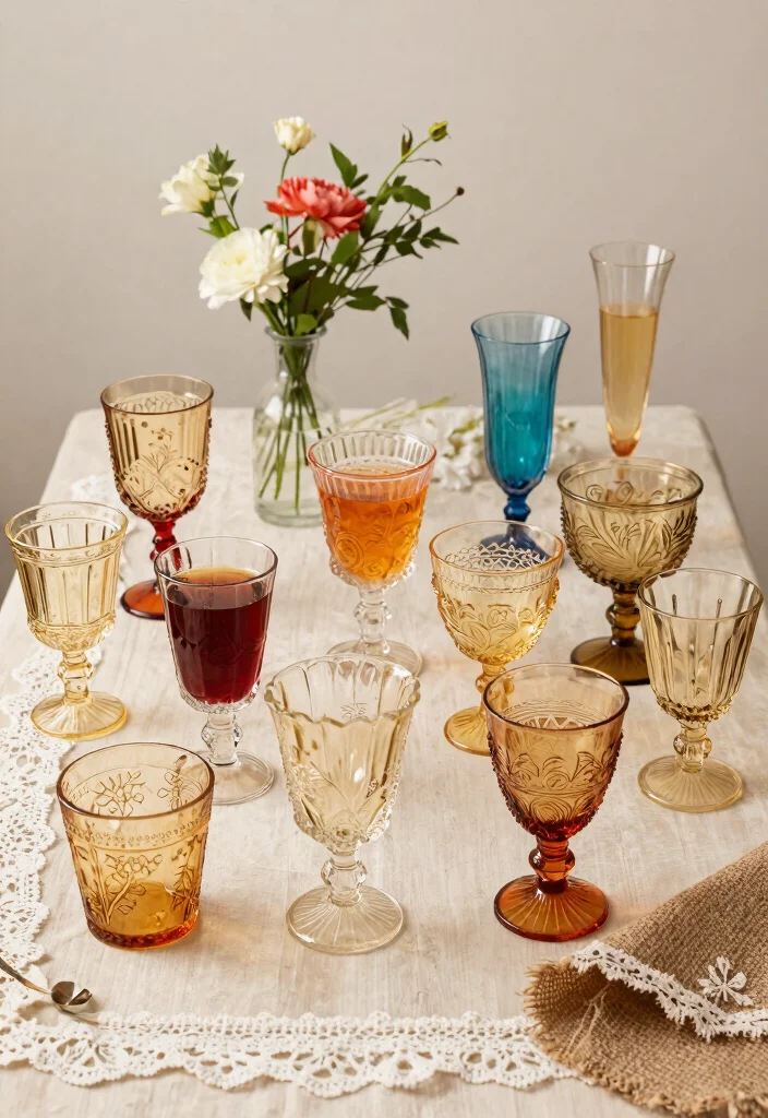 17 Vintage Decor Ideas for Your Dream Wedding Theme (Don't Miss #5!) - 13. Vintage Glassware for a Dazzling Effect 1