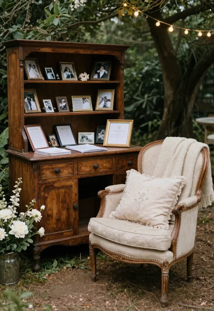 17 Vintage Decor Ideas for Your Dream Wedding Theme (Don't Miss #5!) - 2. Antique Furniture as Focal Points 1