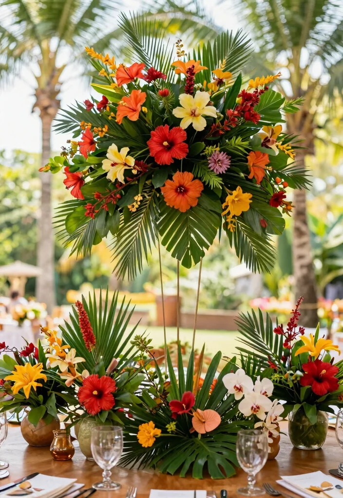 22 Tropical Destination Wedding Ideas That'll Make You Feel Like You're in Paradise! - 2. Exotic Flower Arrangements 1