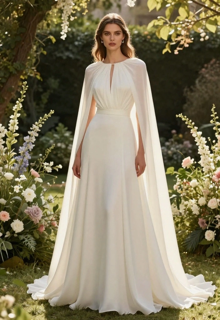Explore 2024's Wedding Dress Trends: Modern Cuts and Timeless Elegance Await! - 2. Flowy Capes: Dramatic Yet Romantic 1